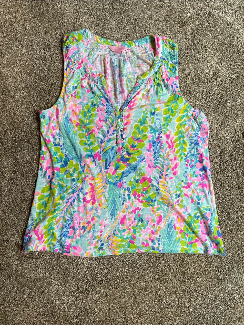 Lilly Pulitzer Essie Sleeveless V-Neck Multicolor Floral Print Tank Top Medium